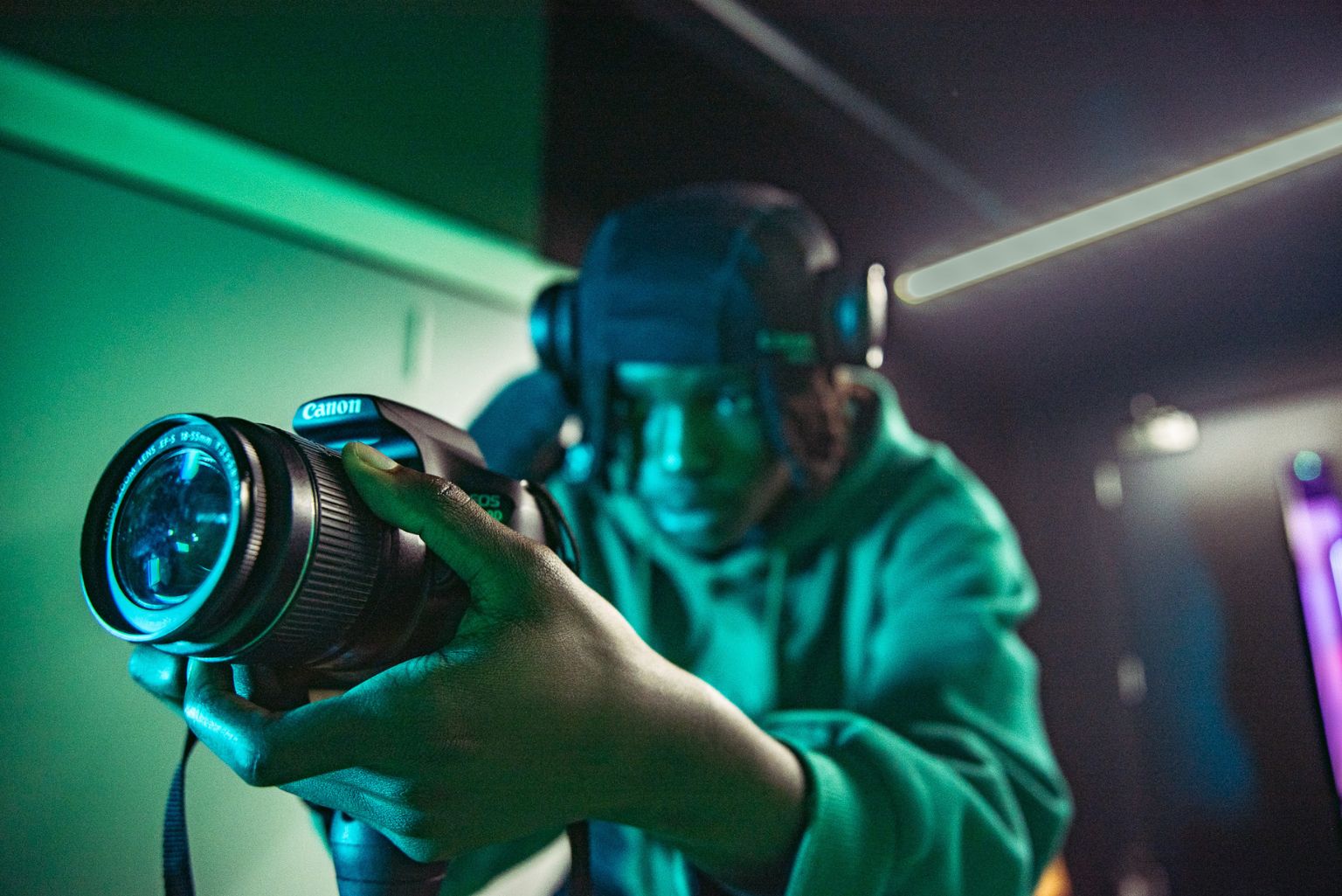 Lincoln student using photography camera